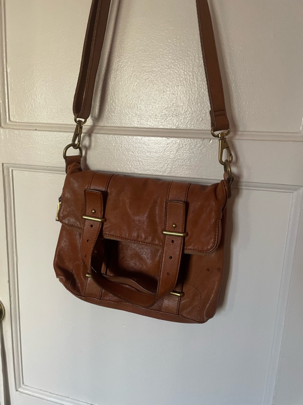 Fossil Brown Leather Fold over Convertible Tote Bag - Picture 5 of 7